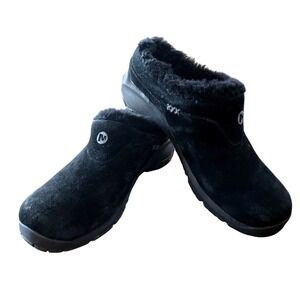 Merrell Encore Ice Black Suede Faux Fur Lined Clogs Womens Slip On Shoes
